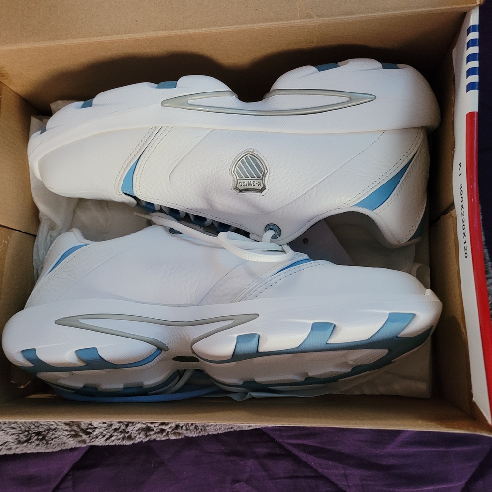 K Swiss White and Blue Athletic Sneakers